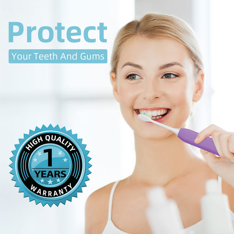 7AM2M Sonic Electric Toothbrush for Adults and Kids, One Charge for 90 Days, with 6 Brush Heads, 5 Modes with 2 Minutes Build in Smart Timer, Roman Column Handle Design(Purple) Purple - NewNest Australia