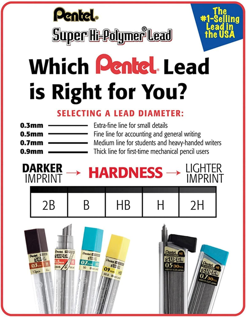Pentel Eraser and Lead Refill Pack for Mechanical Pencils - Super Hi-polymer Lead Refills Value Pack, 0.5mm 6 Pack of 30 Pieces – Pack of White Eraser Refills 3 Packs of 4 Erasers - NewNest Australia