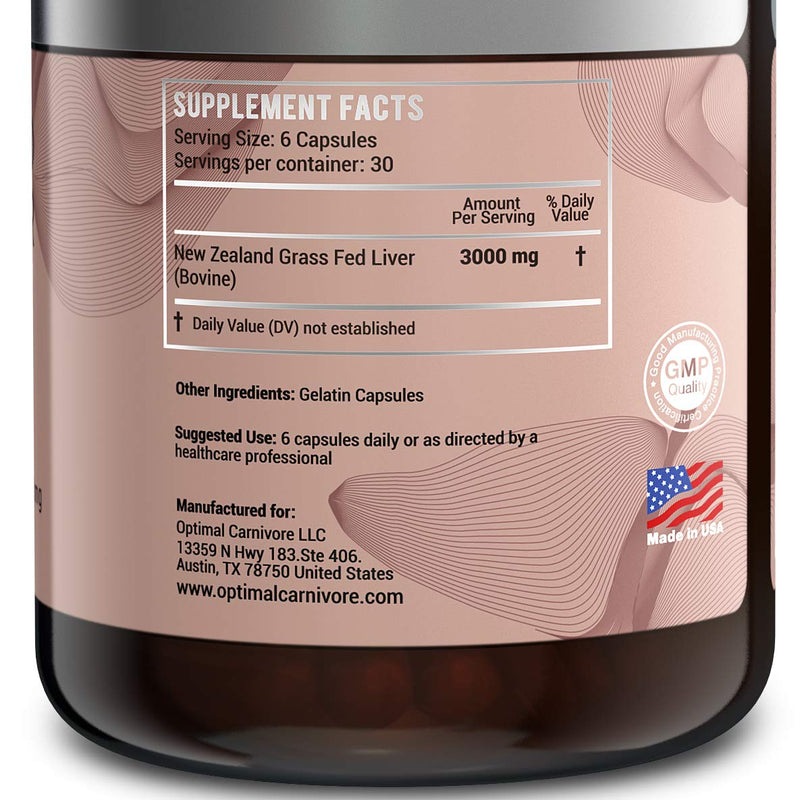 Grass Fed Beef Liver Capsules, Desiccated Beef Liver Supplement, Ancestral Superfood from New Zealand (180 Pills) by Optimal Carnivore - NewNest Australia