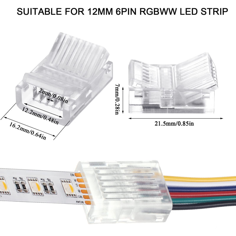 10 Packs 6 Pin 12 mm Solderless LED Strip Connector, Transparent Track Lighting Connectors, Wire Strip Lights, 16.4 Feet LED Strip for LED Pin Connector - NewNest Australia