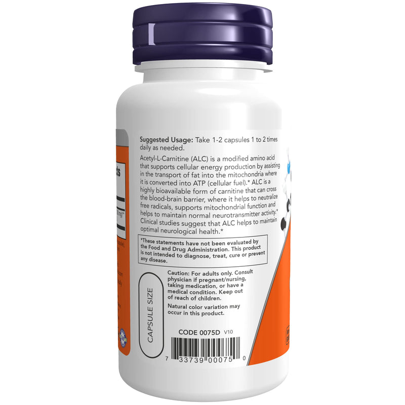 NOW Foods NOW Supplements, Acetyl-L Carnitine 500 mg, Amino Acid, 50 Veg Capsules - NewNest Australia