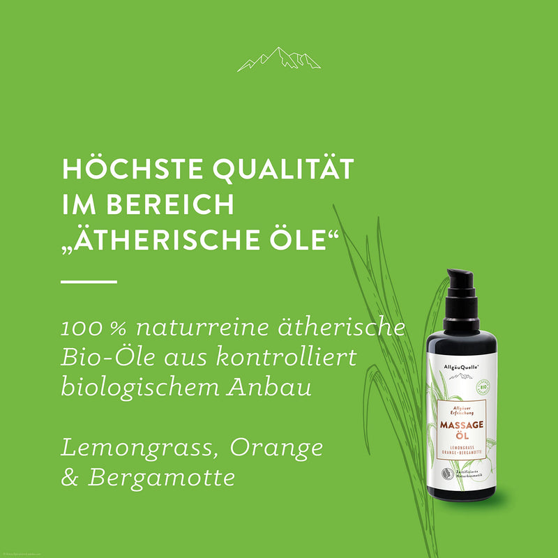 Allg√§Uquelle Organic Massage Oil Allg√§Uer Refreshment With 100% Natural Essential Oils From Lemongrass, Orange, Bergamot | Nourishes The Whole Body With Sesame, Jojoba, Avocado And Shea, 100 Ml - NewNest Australia