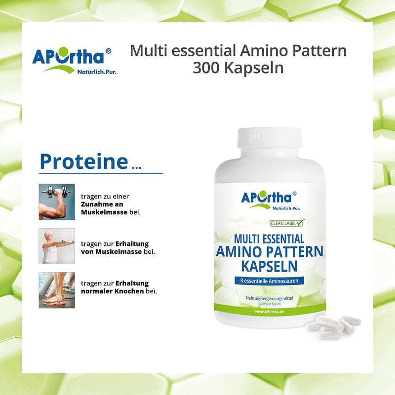 Aportha Multi Essential Amino Pattern I 300 Capsules With 8 Essential Amino Acids According To Prof. Dr. Luc√†-Moretti For Optimized Protein Supply, Amino Acids Complex High Dose Eaa Vegan - NewNest Australia