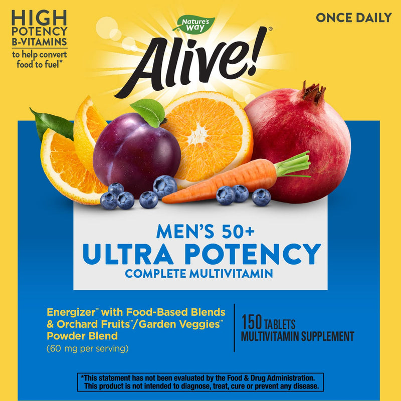 Nature’s Way Alive! Men’s 50+ Ultra Potency Complete Multivitamin, High Potency B-Vitamins, 150 Tablets Men's 50+ 150 Count - NewNest Australia