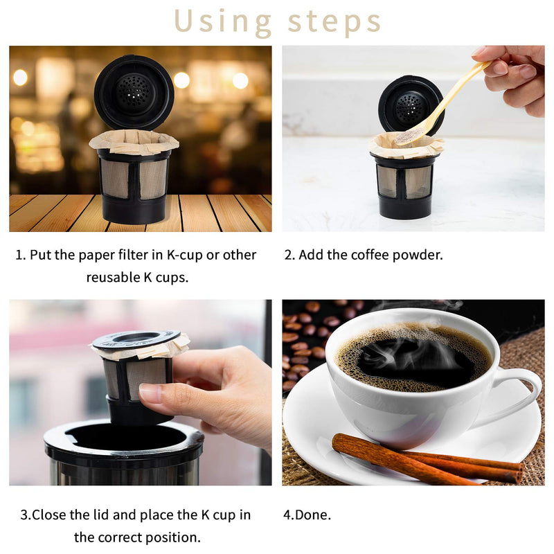 WATINC Reusable Coffee Filters Kit, Disposable Paper Coffee K Cups Filters Paper Filters Set Including 100Pcs Disposable Paper Coffee Filters 4Pcs K Cups 2Pcs Spoons & 2Pcs Brushes - NewNest Australia