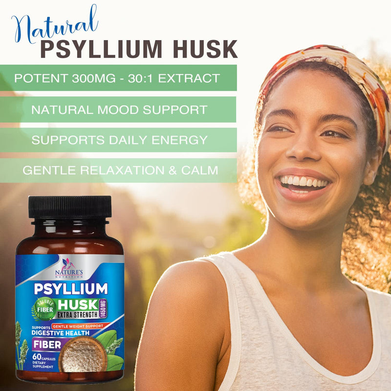 Psyllium Husk Capsules 1450mg - Premium Natural Soluble Fiber Supplement - Psyllium Fiber Helps Support Digestion & Regularity - 60 Capsules 60 Count (Pack of 1) - NewNest Australia