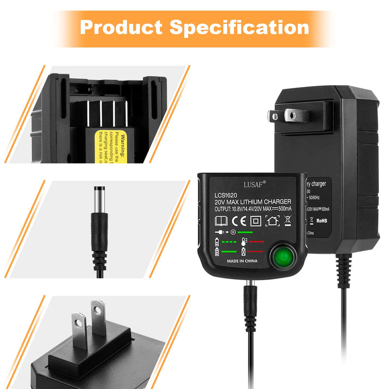 LUSAF 20V Battery Charger LCS1620 Adapter Replacement for Black Decker 16V 20V Lithium Ion Battery LBXR20 LBXR20-OPE LB20 LBX20 LBX4020 LB2X4020 LBXR2020-OPE BL1514 LBXR16 - NewNest Australia