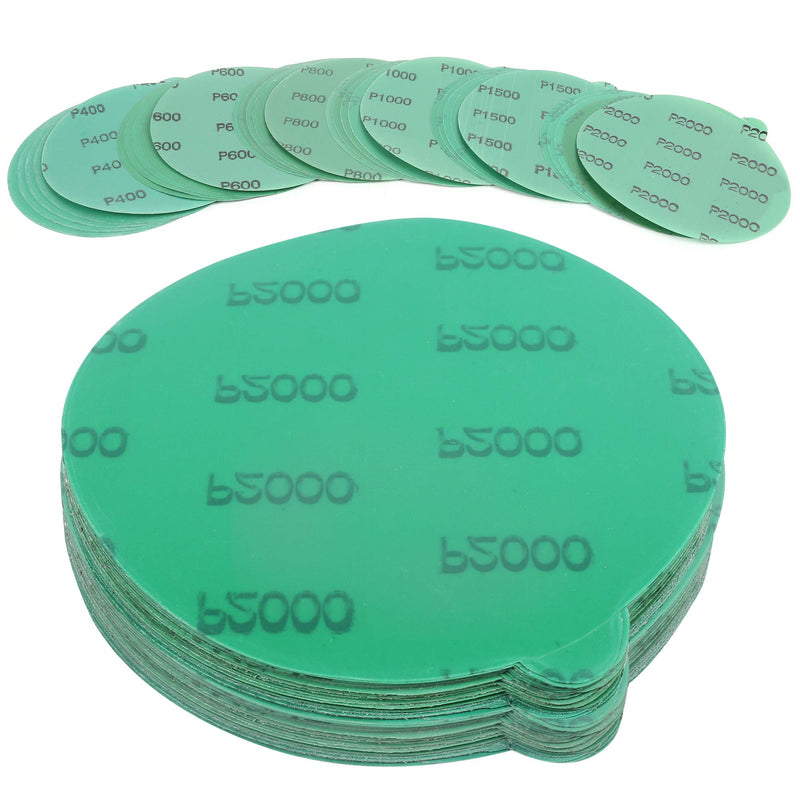 LotFancy 6 Inch PSA Sanding Discs with Tabs, 60PCS 400 600 800 1000 1500 2000 Grit Wet Dry Green Film Backed Sandpaper Assortment, Random Orbital Sander Fine Grit Sand Paper 400-2000 Grit, 60PCS - NewNest Australia
