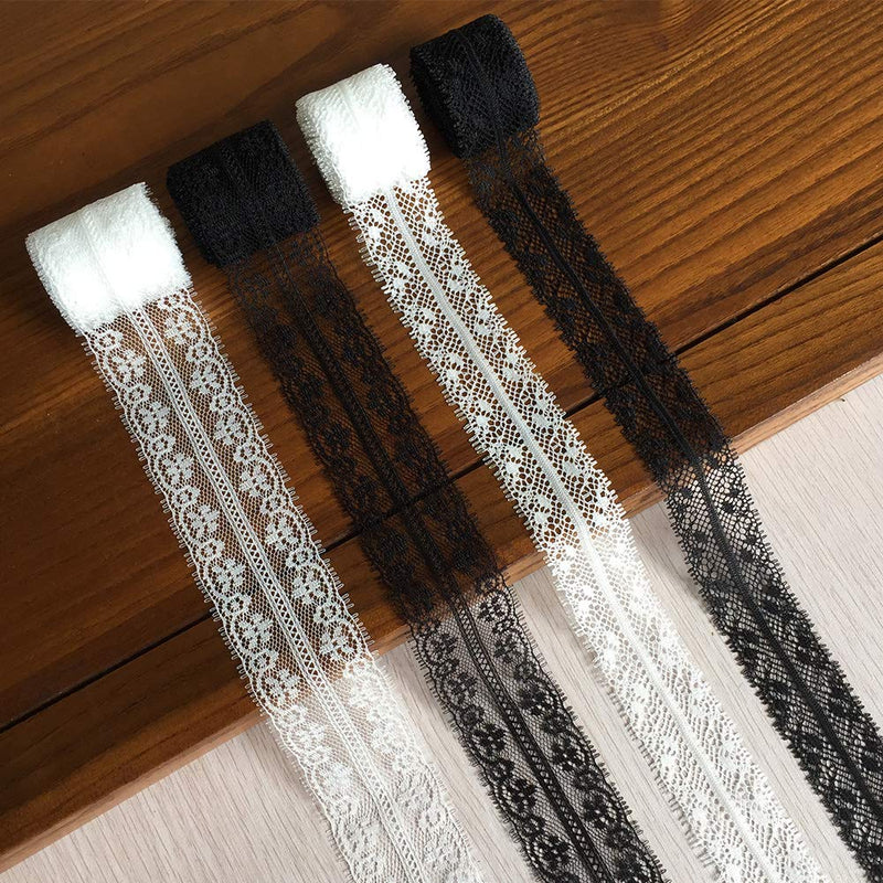 LaceRealm 46 Yards Black White Lace Trim 14 Rolls(3.3 Yards/Each) Assorted Floral Pattern Trim Lace Ribbon for Sewing, Floral Designing and Crafts (14 Styles) 14 styles - NewNest Australia
