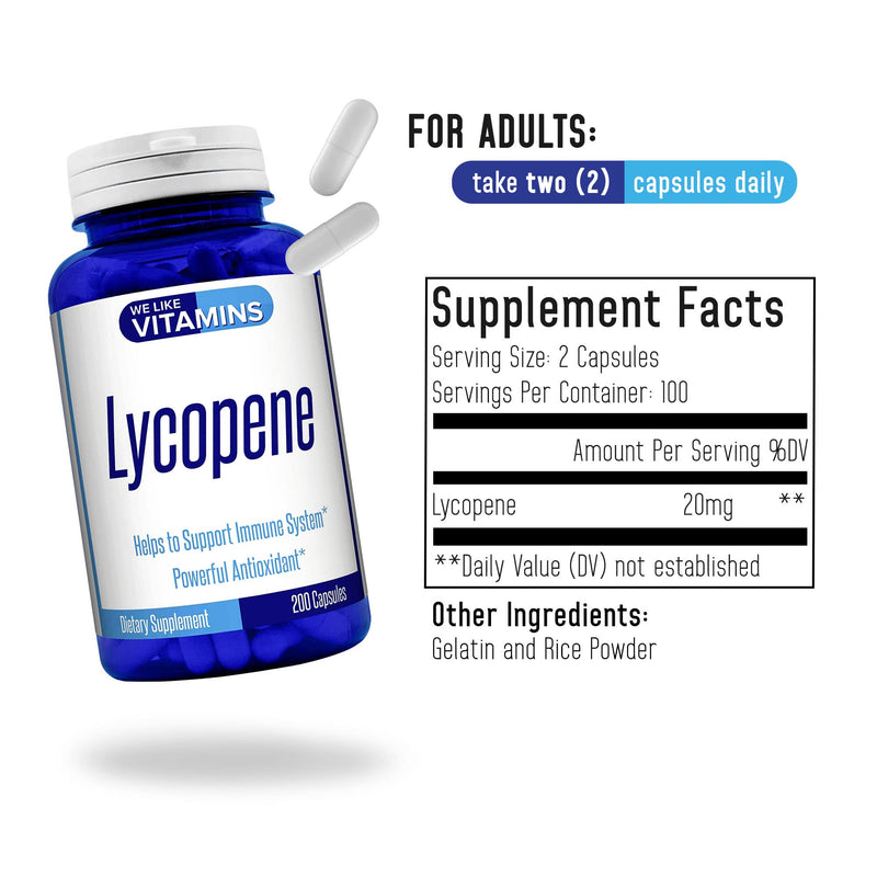 Lycopene 20mg Per Serving - 200 Capsules - Lycopene Supplement - Super Antioxidant which Helps Support Immune System and Prostate Health - NewNest Australia