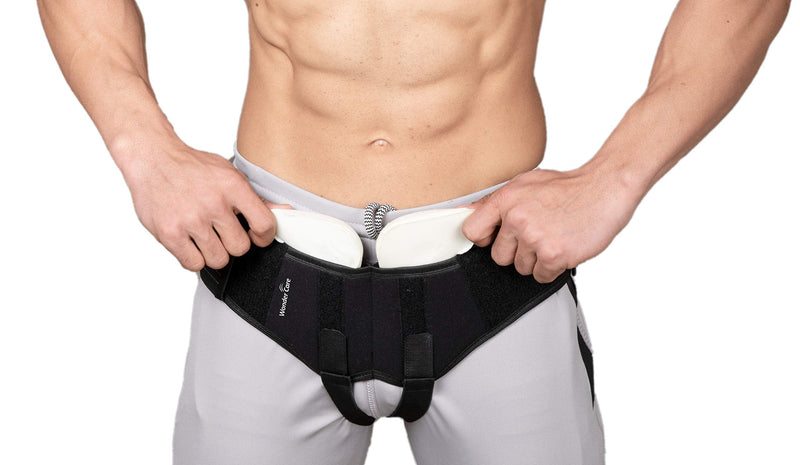 Wonder Care - Black Inguinal Hernia Support Truss for Double Inguinal or Sports Hernia with Two Removable Compression Pads & Adjustable Groin Straps Surgery & Injury Recover A107 (XXL (46-50 inches)) - NewNest Australia