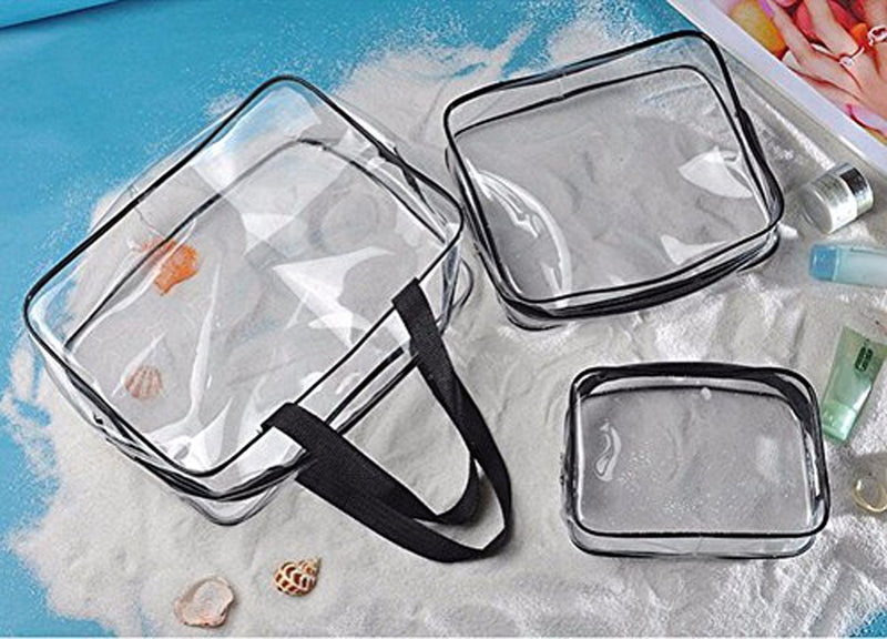 mkki 3pcs Clear Portable Makeup Cosmetic Toiletry Travel Bath Wash Storage Bag Transparent Waterproof Pouch Organizer Make Up Bag - NewNest Australia