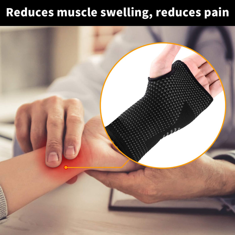 ABYON Wrist Supports 2 Pack, Wrist Brace Compression Sleeves for Left and Right Hand Carpal Tunnel and Wrist Pain Relief, Tendonitis, Arthritis, Sports, Typing (Black, M) Medium Black - NewNest Australia