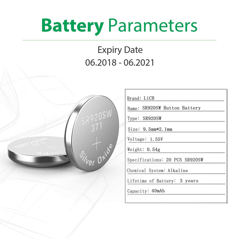 LiCB 20 Pack SR920SW 371 370 AG6 Battery 1.5V Button Cell Watch Batteries - NewNest Australia