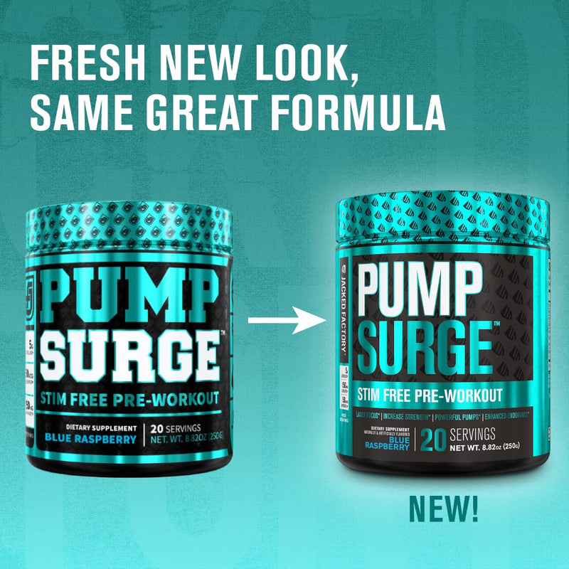 PUMPSURGE Caffeine Free Pump & Nootropic Pre Workout Supplement - Non Stimulant Preworkout Powder & Nitric Oxide Booster - 20 Servings, Blue Raspberry Flavor - NewNest Australia