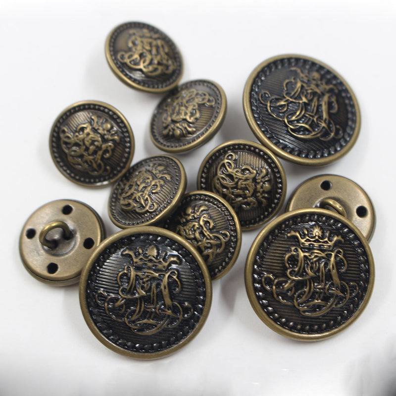 KENDANY 11 Pieces Vintage Antique Brass Metal Blazer Button Set - King's Crowned, Vine Crest - for Blazer, Suits, Sport(Bronze 15MM 20MM) Bronze 11 Pieces 15MM 20MM - NewNest Australia