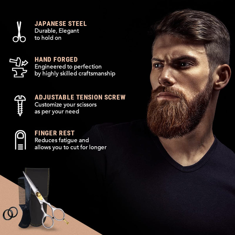 ONTAKI Premium hand-forged mustache scissors hairdressing salon Japanese scissors steel beard mustache hair scissors pony haircuts beard scissors for men hair cutting scissors 14 cm rest hook silver silver 5.5 inches - NewNest Australia