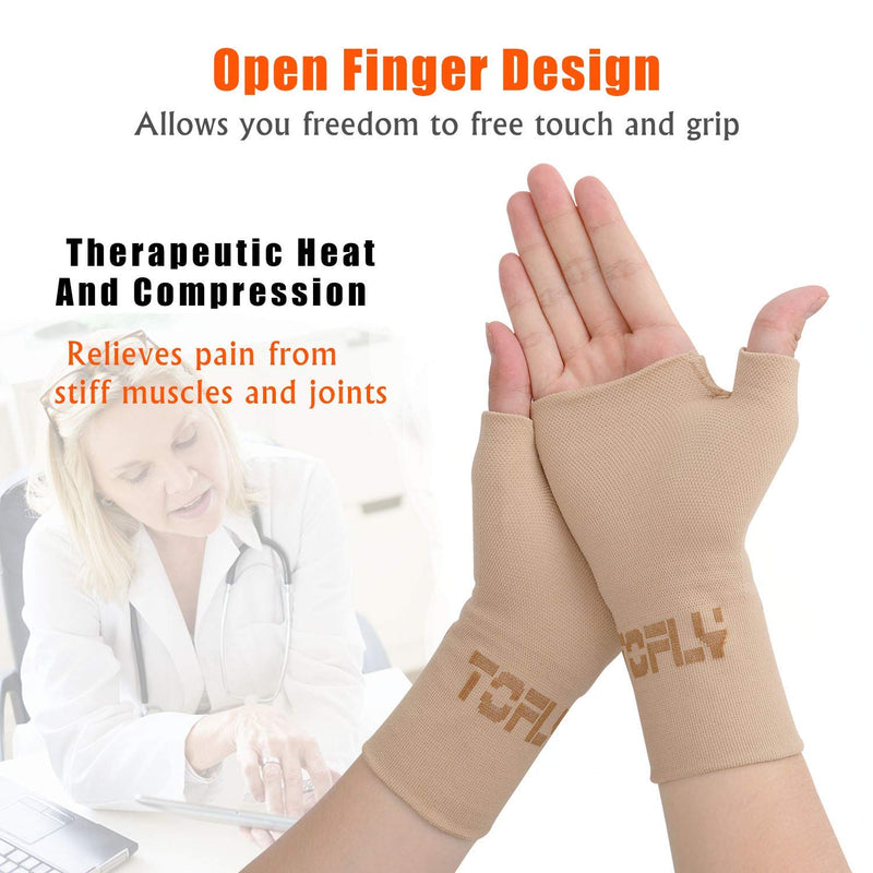TOFLY® Wrist & Thumb Support Sleeve, 1 Pair Compression Arthritis Gloves for Unisex, Ideal for Carpal Tunnel, Wrist Pain & Fatigue, Sprains, RSI, Tendonitis, Hand Instability, Sports, Typing X-Large: 7.3 - 8.5" Wrist Circumference Beige - NewNest Australia