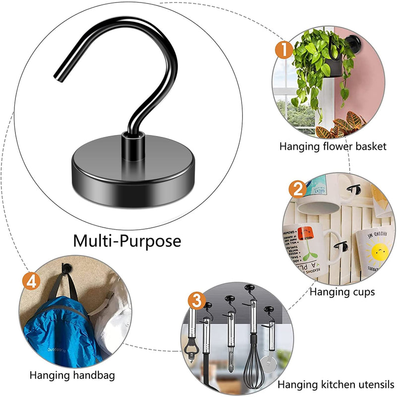 4Pack Black Magnetic Hook 110 lb Heavy Duty Strong Neodymium Magnetic Hooks, Refrigerator Magnet Hooks, Magnet with Hooks for Curtain, Home, Kitchen, Workplace 4Pack - NewNest Australia