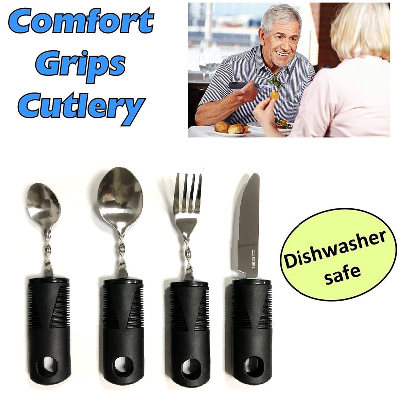 Extra Wide Handles Bendable Easy Grip Cutlery Set, Chunky Handles, Corfort Grips Disability Ideal Dining aid for Elderly Disabled Arthritis Parkinson's Disease Tremors Sufferers Black knife - NewNest Australia