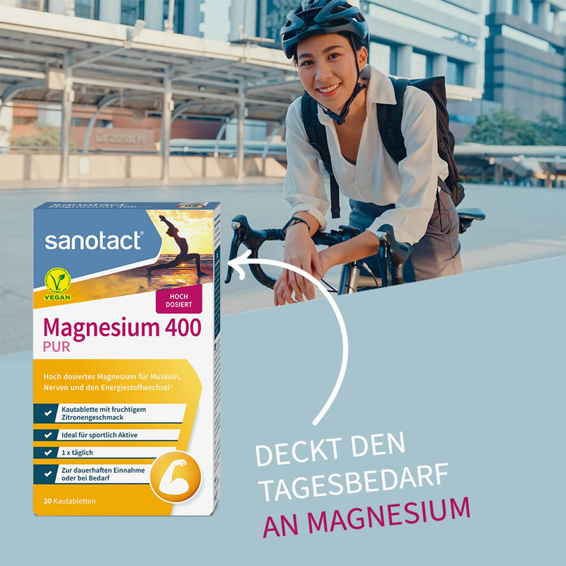 sanotact Magnesium 400mg PUR (Vegan) • 30 chewable tablets with high doses of magnesium • Magnesium with immediate effect • Fruity lemon flavor • Magnesium for children aged 12 and over Lemon 30 pieces (pack of 1) - NewNest Australia