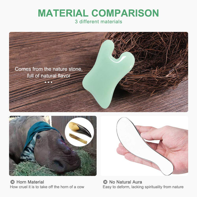 airogym Guasha Massage Tool，Natural Stone Gua Sha Board, 4PCS Guasha Stone Scraping Massage Sets for SPA Acupuncture Physical Therapy Muscle Knots Facial Caring Point Treatment Lymphatic Drainage Green - NewNest Australia