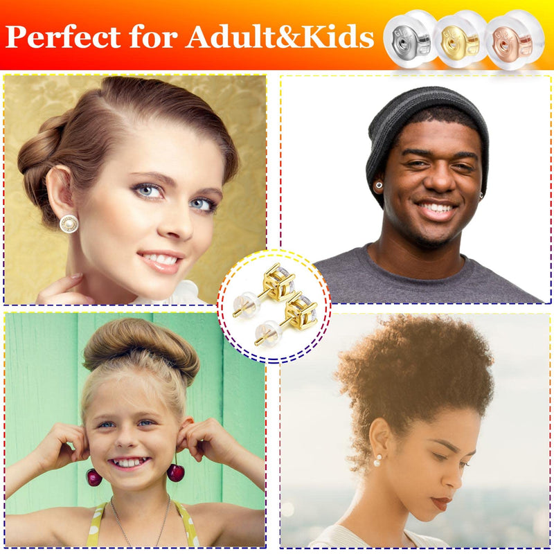 Moconar 18K Gold Locking Secure Earring Backs for Studs, Silicone Earring Backs Replacements for Studs/Droopy Ears, No-Irritate Hypoallergenice Earring Backs for Adults&Kids(Gold) - NewNest Australia