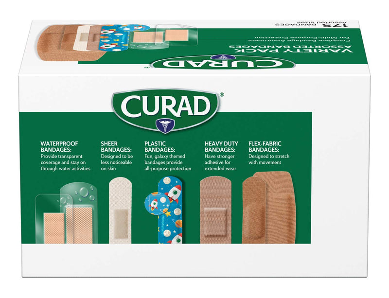 CURAD Family Bandage Variety Pack, 4 Styles Included; Waterproof, Galaxy, Flex-Fabric, Heavy Duty, 175 Bandages - NewNest Australia