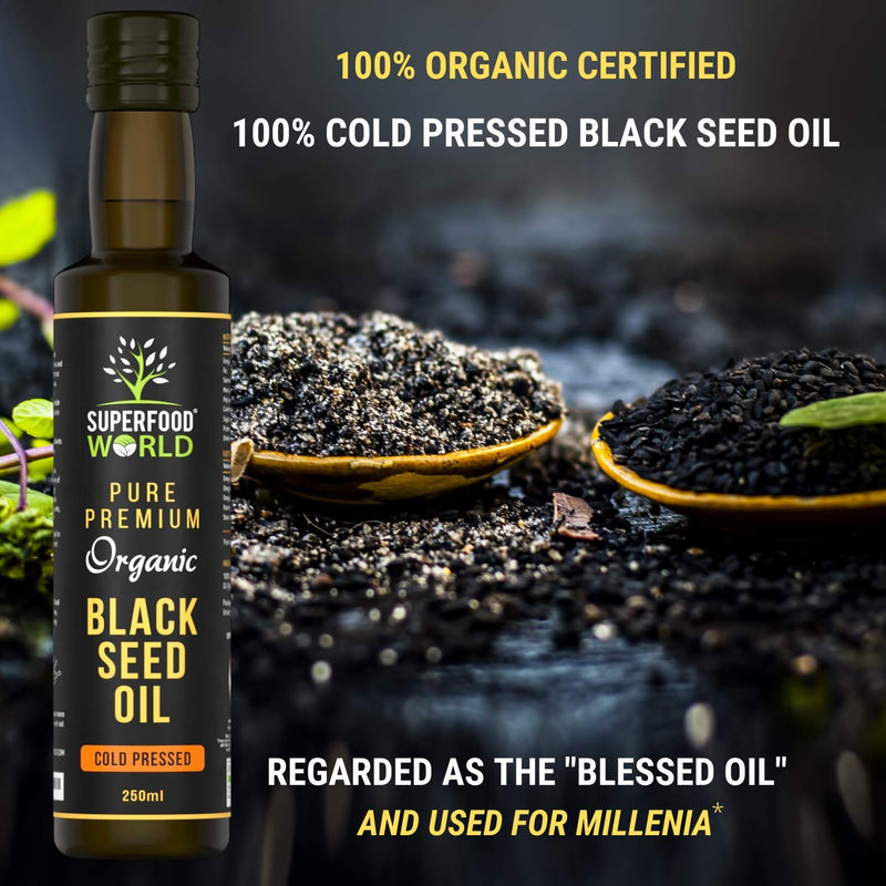 Organic Black Seed Oil 250ml - 100% Pure & Premium Virgin Cold Pressed Nigella Sativa Black Cumin Seed Oil - Supports Healthy Immune, Joint & Brain Function - Certified Organic in The UK - NewNest Australia