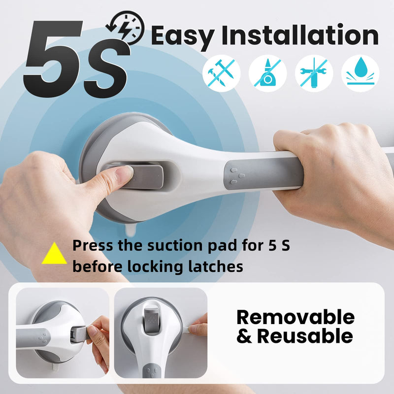 TAILI Bath Safety Grab Rail for Bathroom, Shower Handle for Handicap, Elderly, Senior, Injury Mobility aids Safety Suction Grab Bars Hold up to 113 KG No Drilling and Removable - Grey Long - NewNest Australia