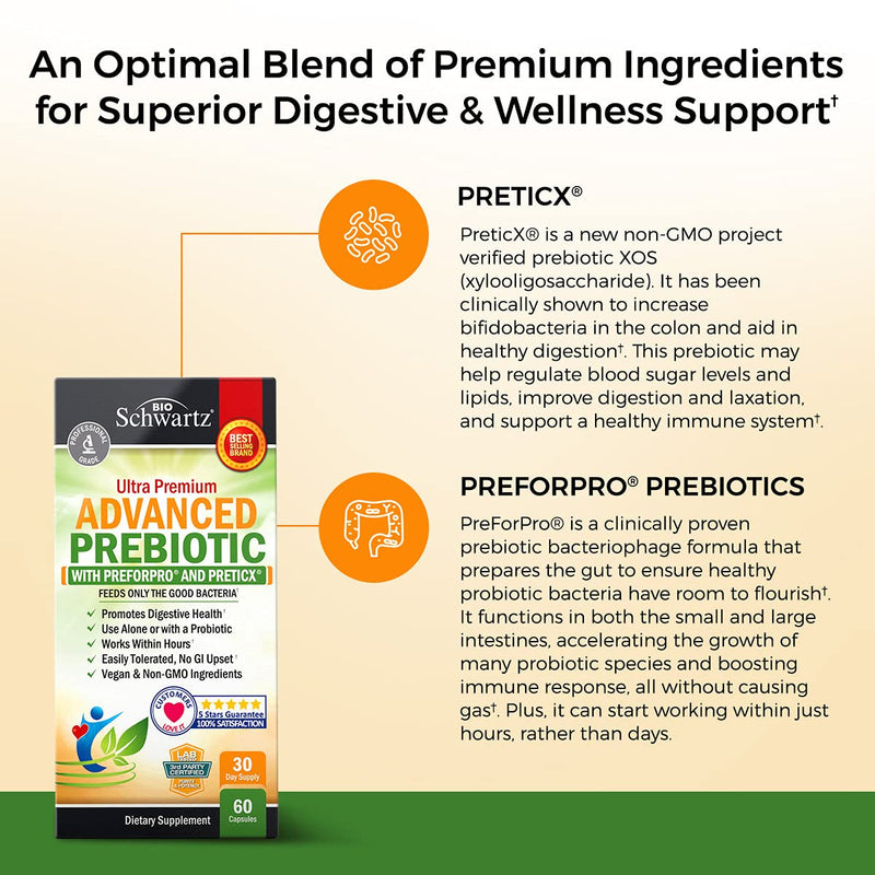 Prebiotics for Advanced Gut Health - Immune System Booster & Dietary Fiber - Fuels Good Bacteria Growth to Promote Digestive Health - Gas Relief & Digestion - Probiotics Support for Men & Women - 60ct 60 Count (Pack of 1) - NewNest Australia