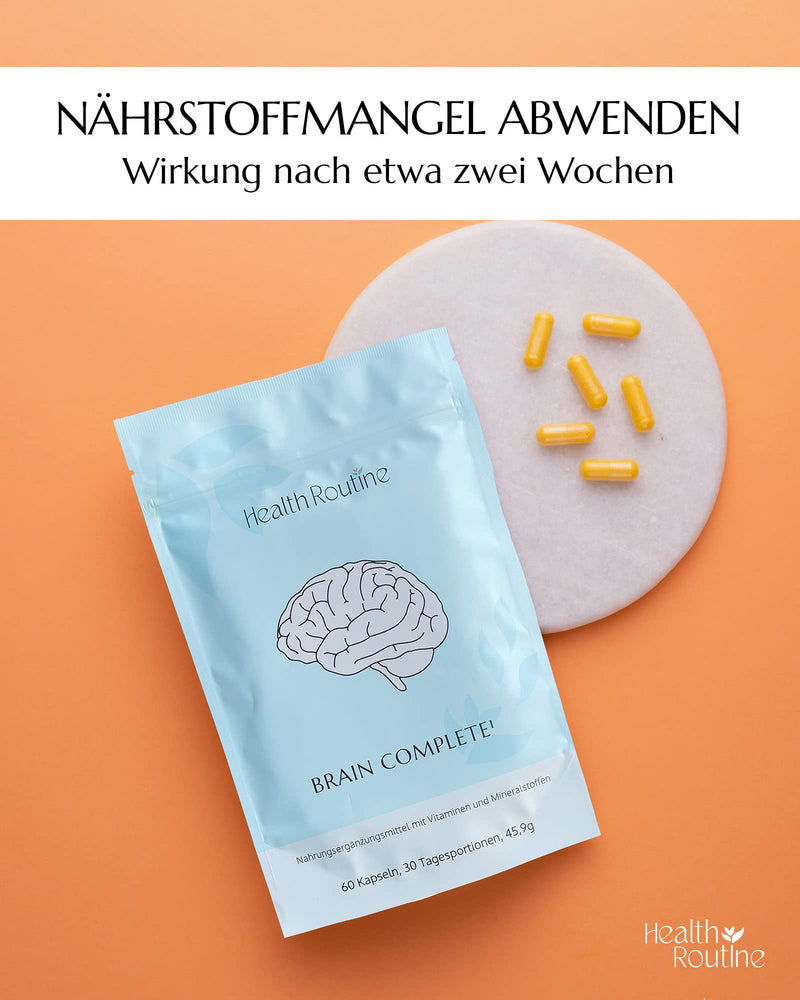 Health Routine Brain Complete | Support for headaches | Dietary supplement with magnesium, vitamin B2 & coenzyme Q10 | 60 capsules - NewNest Australia