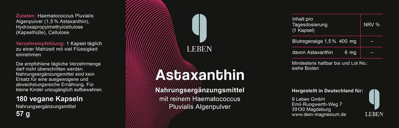 9 Leben® PREMIUM Astaxanthin 180 capsules high-dose vegan – LABORATORY TESTED – 6mg/capsule of course without additives – pure antioxidant vital - NewNest Australia