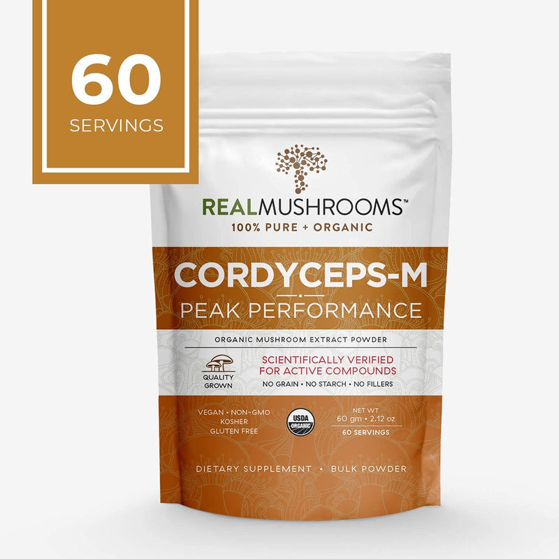 Real Mushrooms Cordyceps Peak Performance Supplement for Energy, Stamina & Endurance | Non-GMO, Vegan, Organic Cordyceps Powder| 60 Servings - NewNest Australia