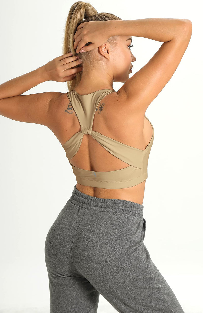 icyzone Workout Sports Bras for Women - Fitness Athletic Exercise Running Bra Yoga Tops Khaki Small - NewNest Australia