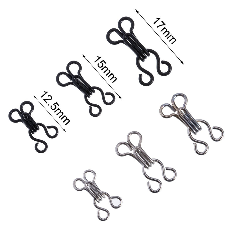 Bememo 50 Set Sewing Hooks and Eyes Closure for Bra and Clothing, 3 Sizes (Silver and Black) - NewNest Australia
