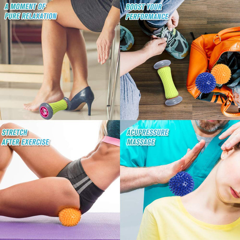 Ryson Foot Roller Massage Ball for Relief Plantar Fasciitis and Reflexology Massager for Deep Tissue Acupresssure Recovery for PLA Relax Foot Back Leg Hand Tight Muscle, 1 Roller and 2 Spiky Balls - NewNest Australia