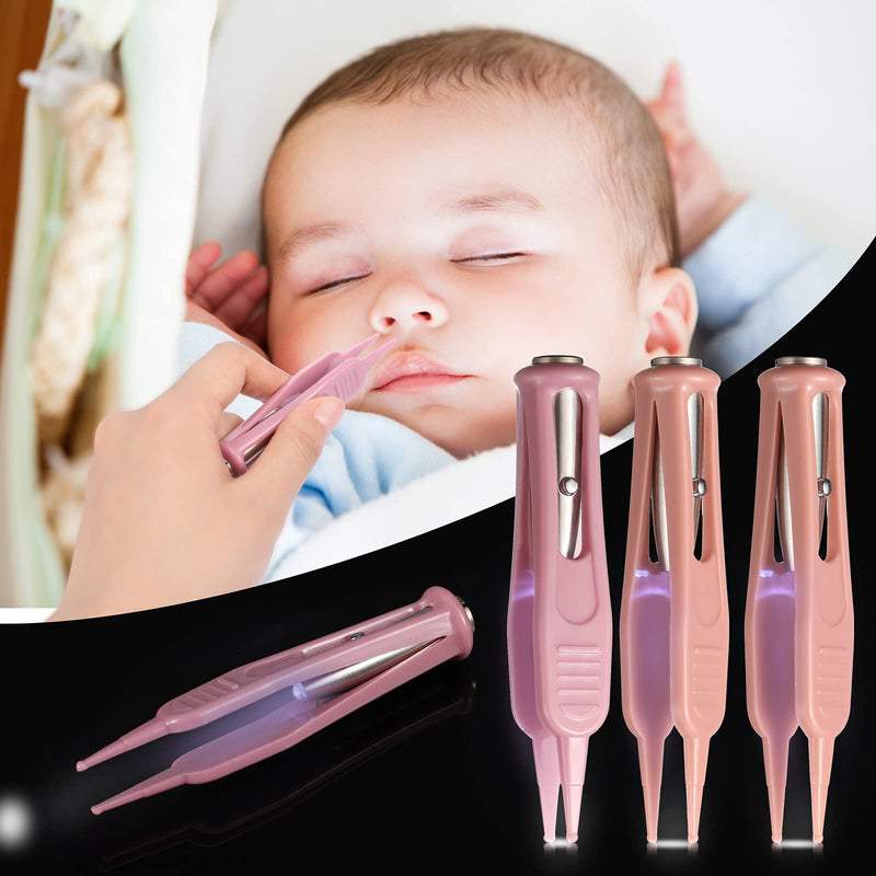 4 Pieces Infant Nose Cleaning Tweezer with LED Light Safe and Effective Booger Plier for Infant Cleaning Pincet Forceps Round-Head Clip Care Ear Nose Navel Clean Tool Nipper for Relieves Stuffy Nose - NewNest Australia