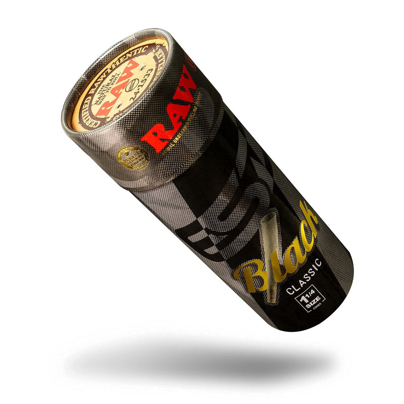 RAW Cones Classic Black 1-1/4 Size | 50 Pack | Natural Pre Rolled Rolling Paper Pressed Extra Fine for Thin, Slow Burning, Naturally Translucent Paper with Tips & Packing Sticks Included 50 Count (Pack of 1) - NewNest Australia