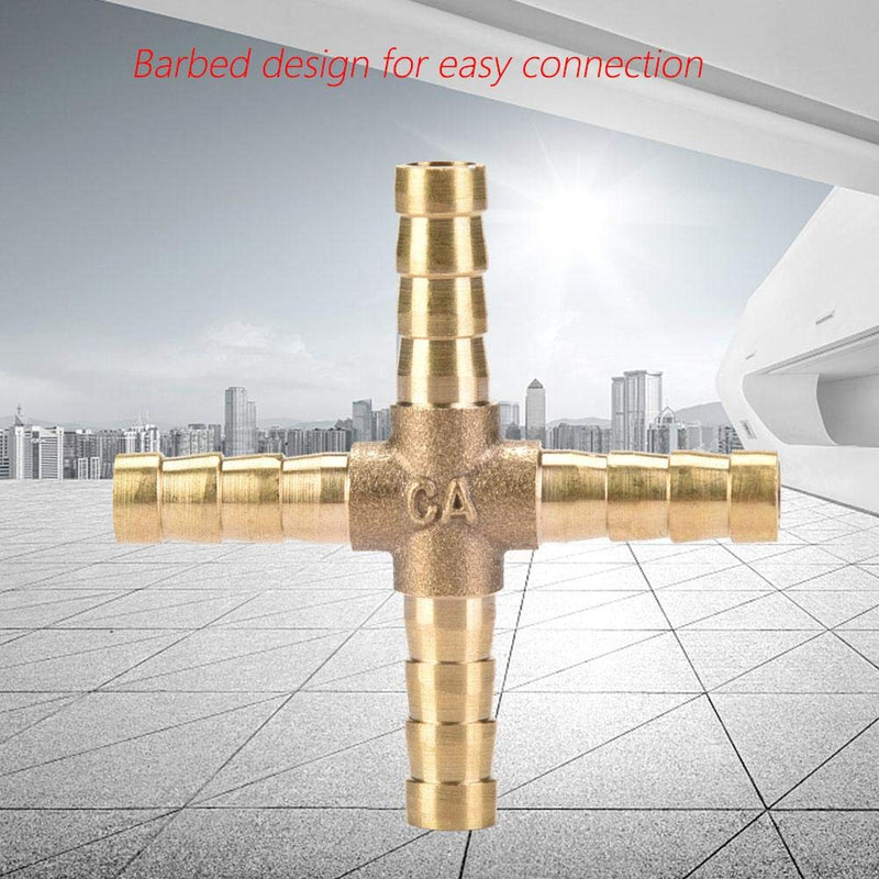 5pcs Brass 4 Way Hose Barb Cross Fitting Connector Joint Copper Barbed Adapter Air Water Oil Gas Fuel 6/8/10/12mm(6mm) 6mm - NewNest Australia