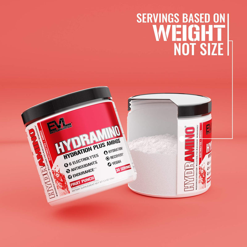 Evlution Nutrition HYDRAMINO Complete Hydration Multiplier, All 6 Electrolytes, Vitamin C & B, Fluid Boosting Aminos, Coconut Water, Endurance, Recovery, Antioxidants, 30 Serve, Fruit Punch - NewNest Australia