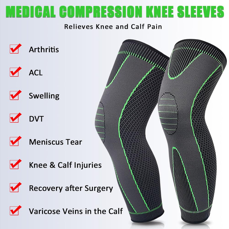 beister 1 Pair Full Leg Compression Sleeves for Women & Men, Extra Long Leg & Calf Braces Knee Sleeve for Basketball, Football, Running, Working Out, Arthritis Green M - NewNest Australia