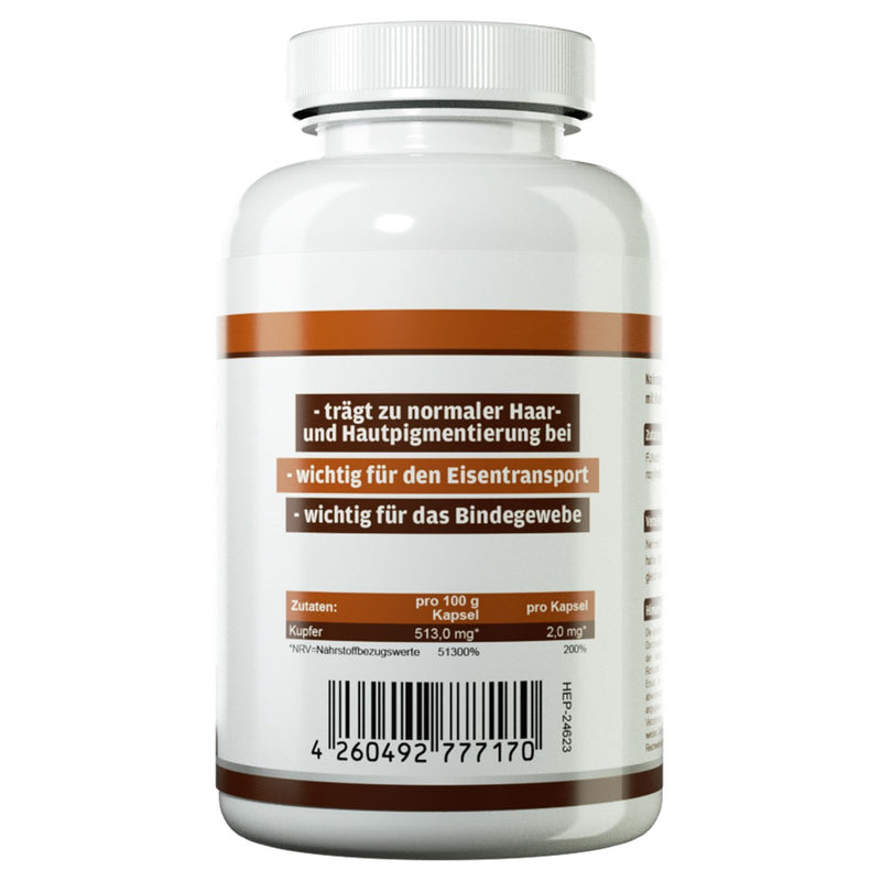 Health+ Copper - 90 capsules of pure copper gluconate, essential trace element, iron supplements and minerals, Made in Germany - NewNest Australia