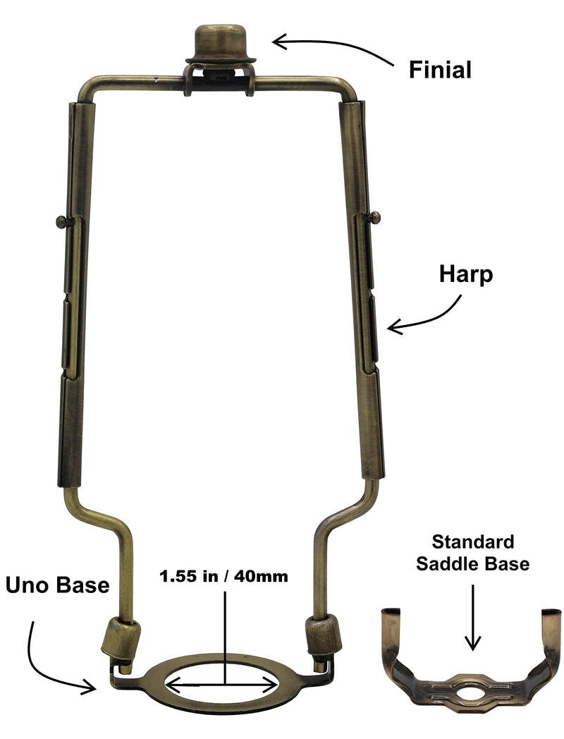 Creative Hobbies Adjustable Lamp Harp 8" 9" 10" Includes Regular Base and Uno Base and Finial (Antique Brass) Antique Brass - NewNest Australia