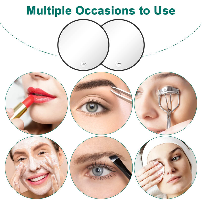 4Pcs Magnifying Mirror and Tweezers Kit, 20X 10X Magnifier Compact Mirrors, Portable Small Travel Mirror with Suction Cups and Eyebrow Tweezing for Girls Women Makeup Blackhead Blemish Removal-Black - NewNest Australia