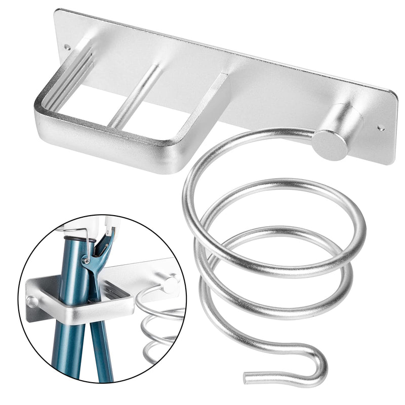 YUET Hair Dryer Holder Hairdryer Station Wall Mounted Spiral Shelf Bracket Stand Hanger Straightener Organizer Blow Storage with Holes Rack For Bathroom Aluminum Professional Silver - NewNest Australia