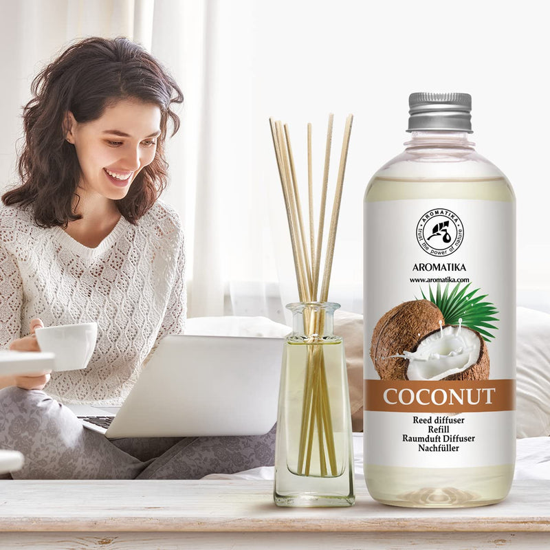 Coconut Diffuser Refill 500ml - Fresh Calming & Long Lasting Home Fragrance - Nice Scent for Aromatherapy - Good Gift - Exotic Scents - Reed Diffusers Refills w/Rattan Sticks - Scented Room Oil - NewNest Australia