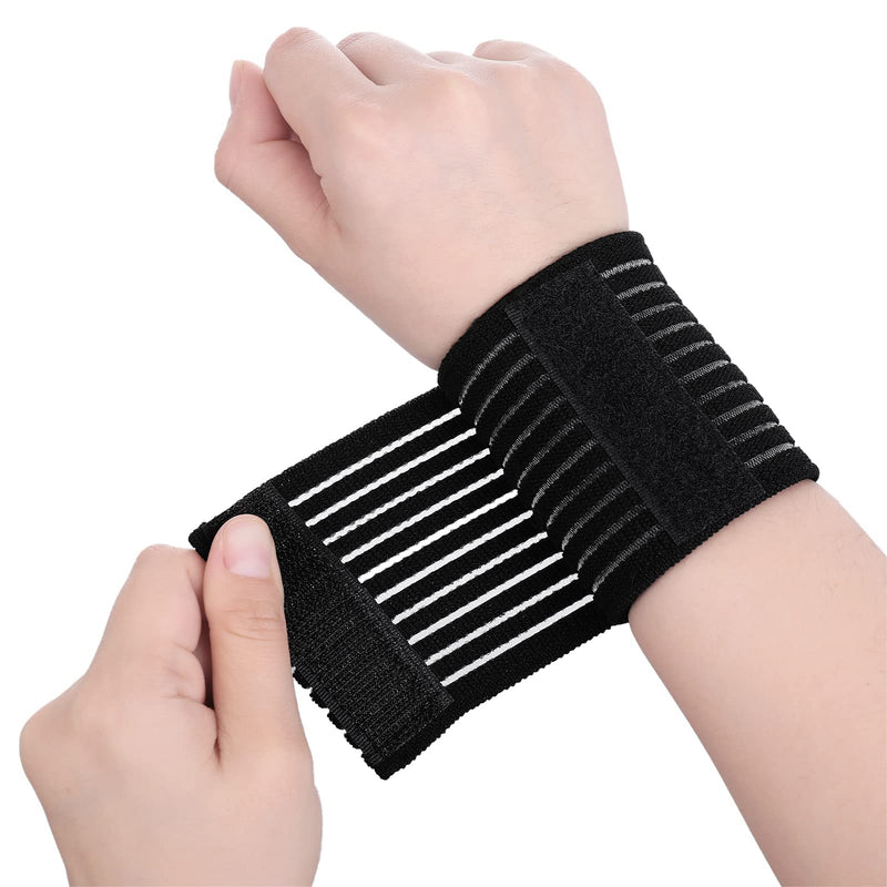 Sibba Elastic Wrist Band Wrap 4 Pieces Breathable Polyester Sleeve Compression Brace Wristband Hand Supports Splint Support Strap for Tennis Gym Sport Men Women Black - NewNest Australia