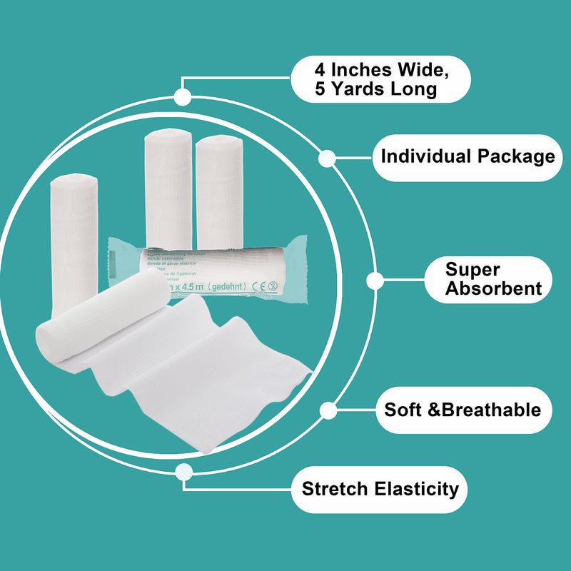 Conforming Bandage, 24 Pack Gauze Bandage Rolls with Bonus 3 x Medical Tape (4” x 5 Yards Stretched) 24 gauze +3 Tape - NewNest Australia