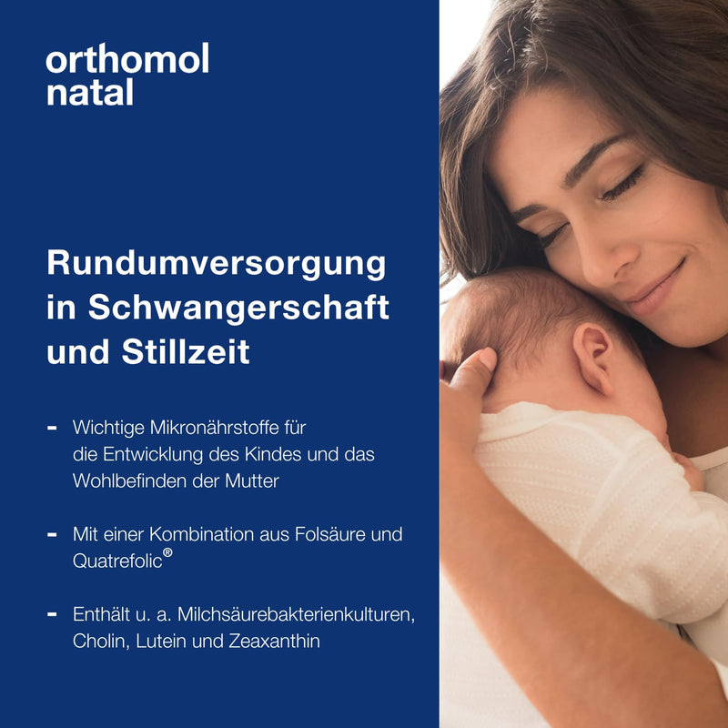 Orthomol Natal - micronutrients for pregnancy and breastfeeding - with folic acid, other vitamins and zinc - granules/capsules of 30 x daily portions - NewNest Australia